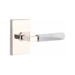 Emtek Contemporary L-Square Door Lever with White Marble Grip & Modern Rectangular Rosette