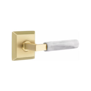 Emtek Contemporary L-Square Door Lever with White Marble Grip & Quincy Rosette