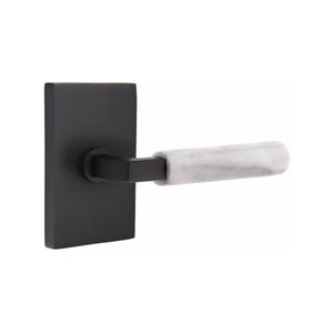 Emtek Contemporary L-Square Door Lever with White Marble Grip & Modern Rectangular Rosette