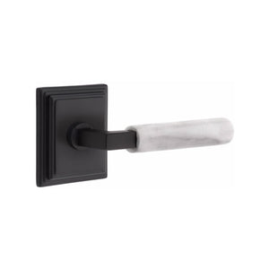 Emtek Contemporary L-Square Door Lever with White Marble Grip & Wilshire Rosette