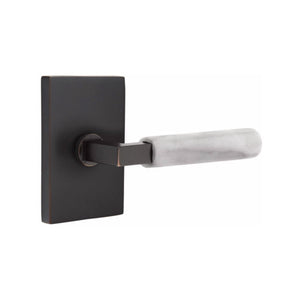 Emtek Contemporary L-Square Door Lever with White Marble Grip & Modern Rectangular Rosette