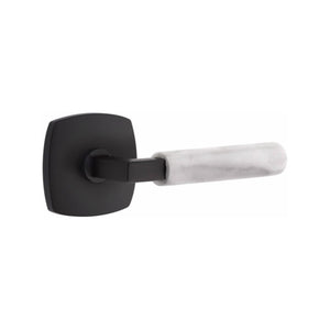 Emtek Contemporary L-Square Door Lever with White Marble Grip & Urban Modern Rosette