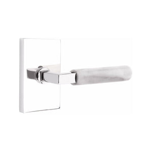 Emtek Contemporary L-Square Door Lever with White Marble Grip & Modern Rectangular Rosette