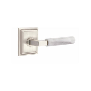 Emtek Contemporary L-Square Door Lever with White Marble Grip & Wilshire Rosette