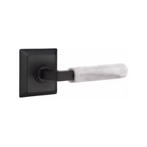 Emtek Contemporary L-Square Door Lever with White Marble Grip & Quincy Rosette