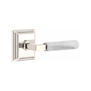 Emtek Contemporary L-Square Door Lever with White Marble Grip & Wilshire Rosette