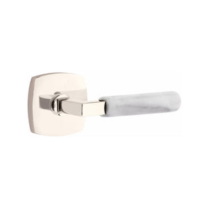 Emtek Contemporary L-Square Door Lever with White Marble Grip & Urban Modern Rosette