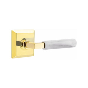 Emtek Contemporary L-Square Door Lever with White Marble Grip & Quincy Rosette