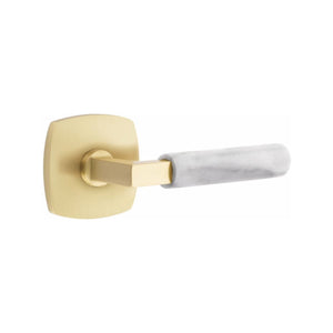 Emtek Contemporary L-Square Door Lever with White Marble Grip & Urban Modern Rosette