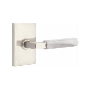 Emtek Contemporary L-Square Door Lever with White Marble Grip & Modern Rectangular Rosette