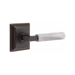 Emtek Contemporary L-Square Door Lever with White Marble Grip & Wilshire Rosette