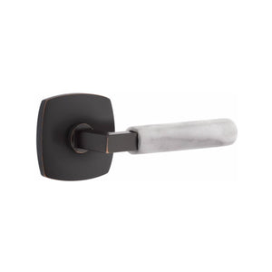 Emtek Contemporary L-Square Door Lever with White Marble Grip & Urban Modern Rosette