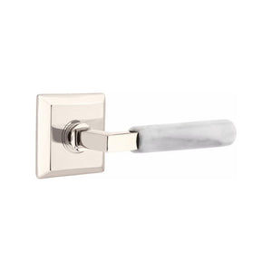 Emtek Contemporary L-Square Door Lever with White Marble Grip & Quincy Rosette