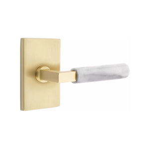 Emtek Contemporary L-Square Door Lever with White Marble Grip & Modern Rectangular Rosette