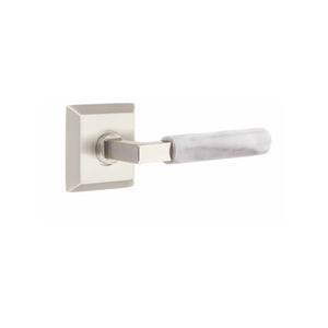 Emtek Contemporary L-Square Door Lever with White Marble Grip & Quincy Rosette