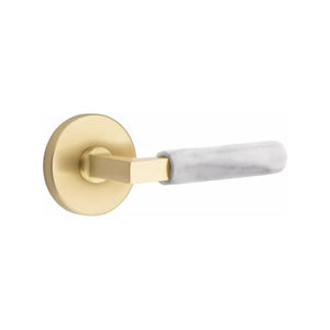 Emtek Contemporary L-Square Door Lever with White Marble Grip & Disk Rosette