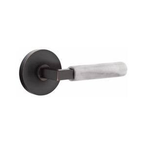 Emtek Contemporary L-Square Door Lever with White Marble Grip & Disk Rosette