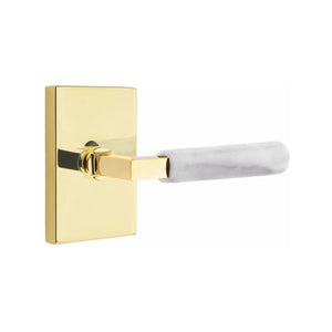 Emtek Contemporary L-Square Door Lever with White Marble Grip & Modern Rectangular Rosette