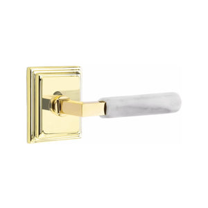 Emtek Contemporary L-Square Door Lever with White Marble Grip & Wilshire Rosette