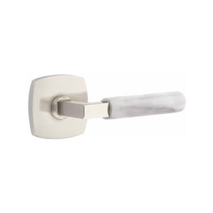 Emtek Contemporary L-Square Door Lever with White Marble Grip & Urban Modern Rosette