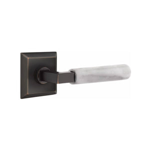 Emtek Contemporary L-Square Door Lever with White Marble Grip & Quincy Rosette