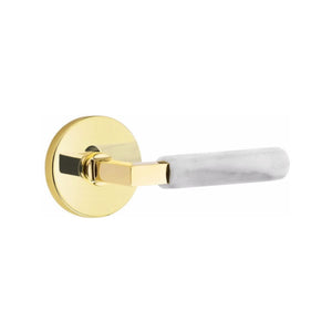 Emtek Contemporary L-Square Door Lever with White Marble Grip & Disk Rosette